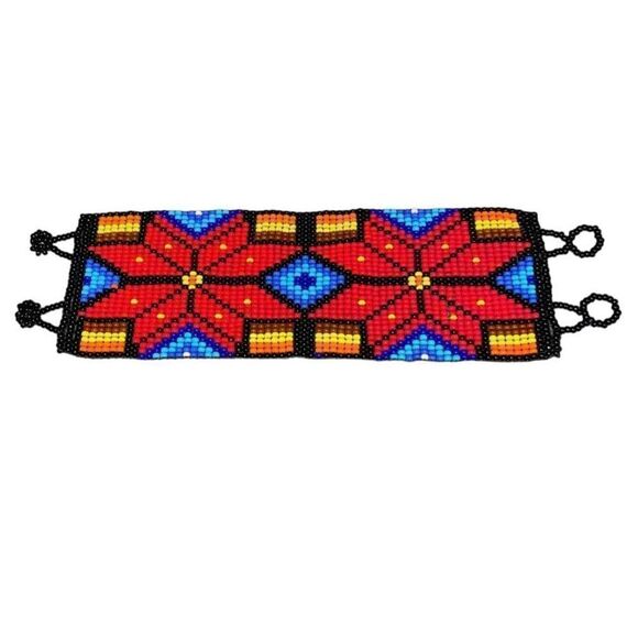 Pulsera Estilo Alfombra Huichol Statement Cuff Bracelet - Picture 1 of 12